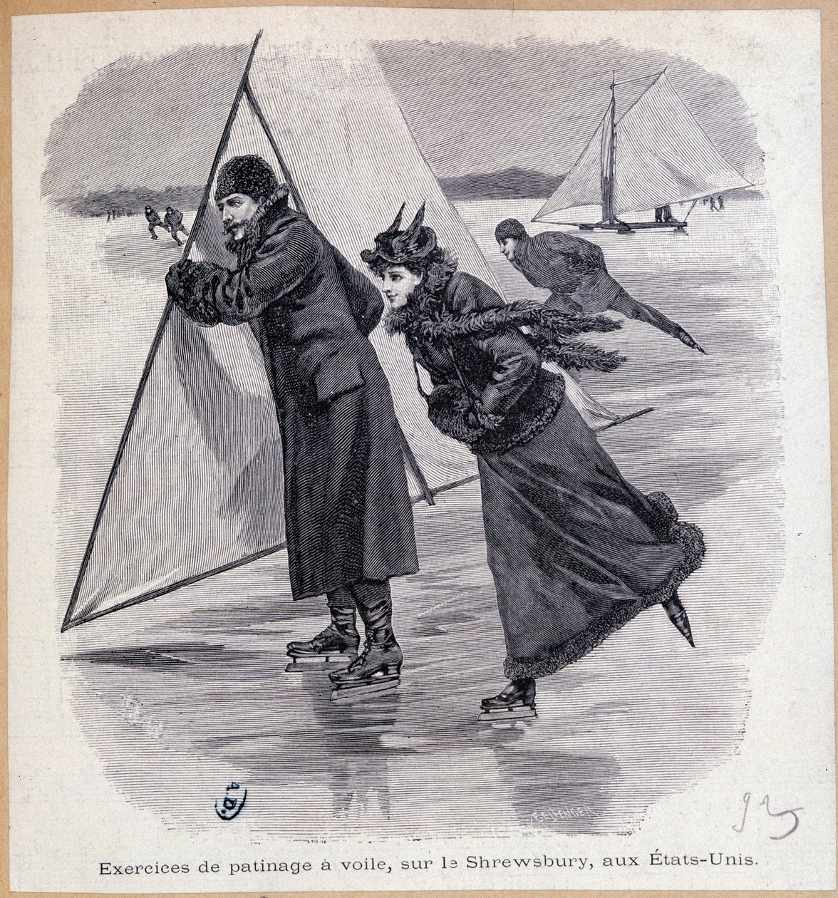 Vitorlás gyakorlat, a Shrewsbury-n, USA, 1890 körül - metszet, 19. század vége alkotó: Unknown artist
