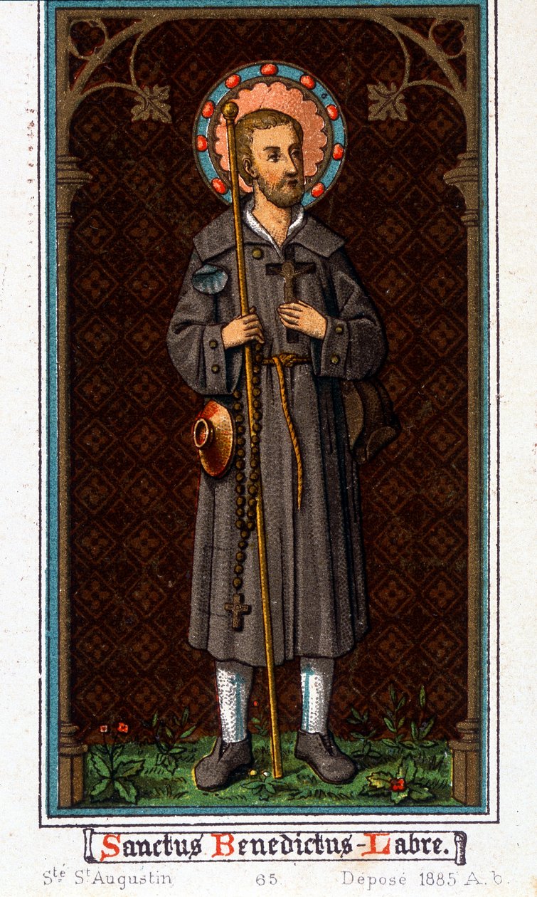 Nursiai Szent Benedek (született Norcia (Norcia) Umbriában 480 - 527 körül) zarándokként. Kromolitográfia 1885. alkotó: Unknown artist