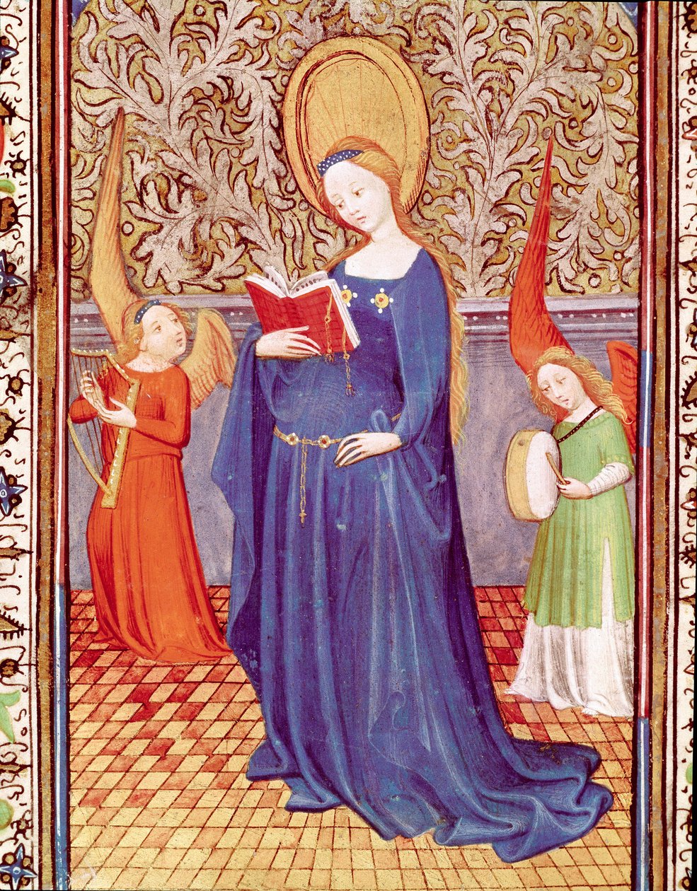Szent Cecile két angyal zenésszel körülvéve Miniatűr a portugál I. (Duarte) Edward óráiból (1391-1438) vett 15. századi lisszaboni, Torre do Tombo-ból alkotó: Unknown artist