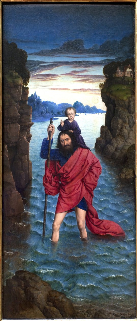 Saint Christopher. Anonymous painting, oil on wood, primitive alkotó: Unknown artist