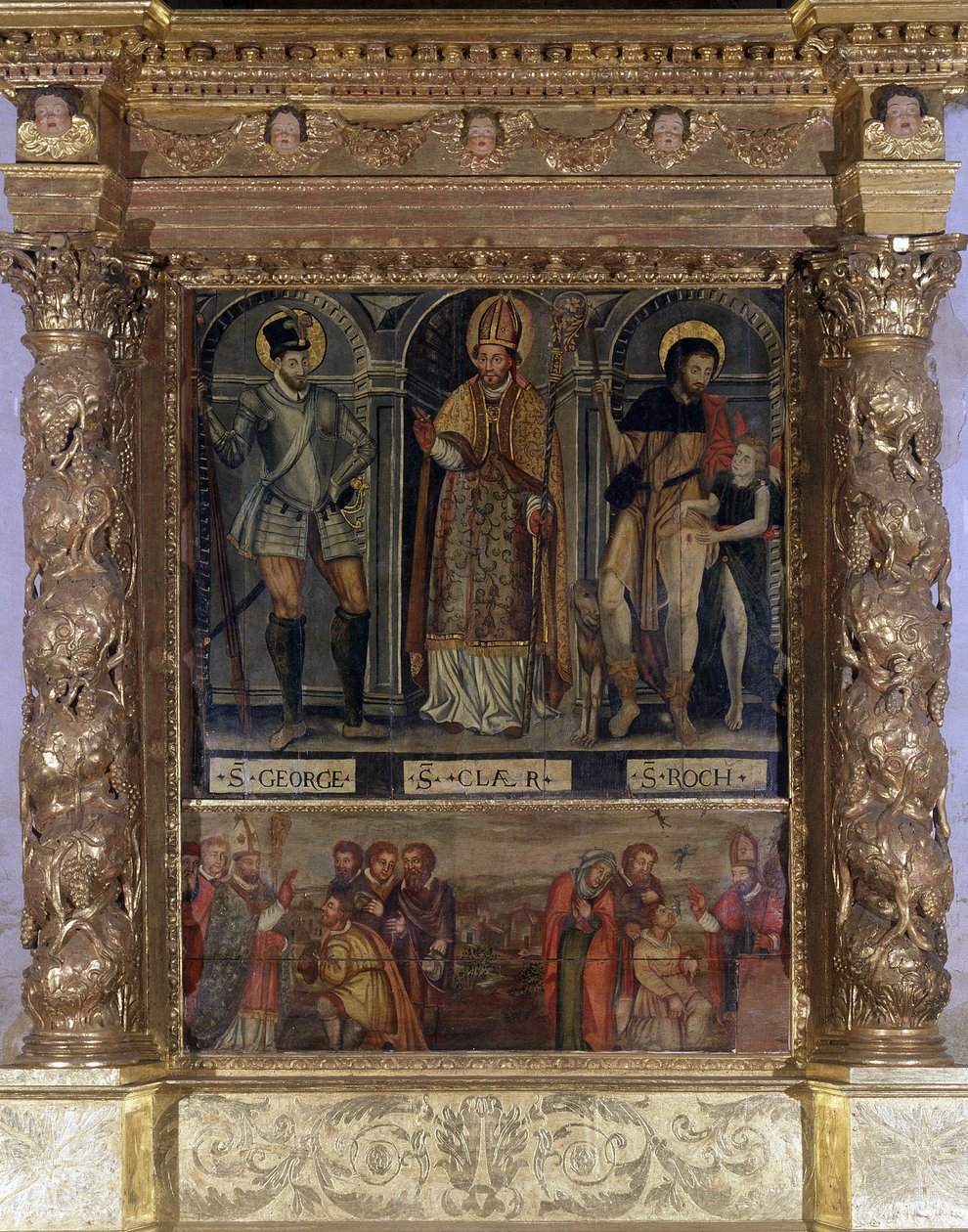 Szent Clair vagy Szent Rókus oltár: Szent Rókus és a pestis gombja és Szent György III. Henrik módjára - Rognes Mennybemenetele Templom alkotó: Unknown artist