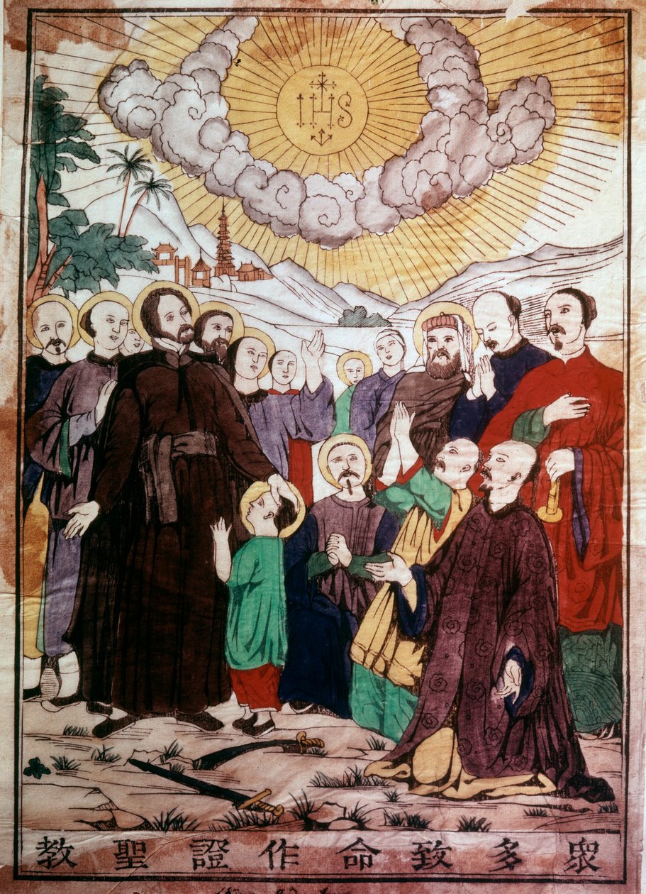 Szent Ferenc Xavér (1506-1552), spanyol jezsuita misszionárius, Jézus társaságának egyik alapítója, Krisztus oltalma alatt Kínában hirdette a kínaiakat. századi metszet. Chantilly, a jezsuita szeminárium alkotó: Unknown artist