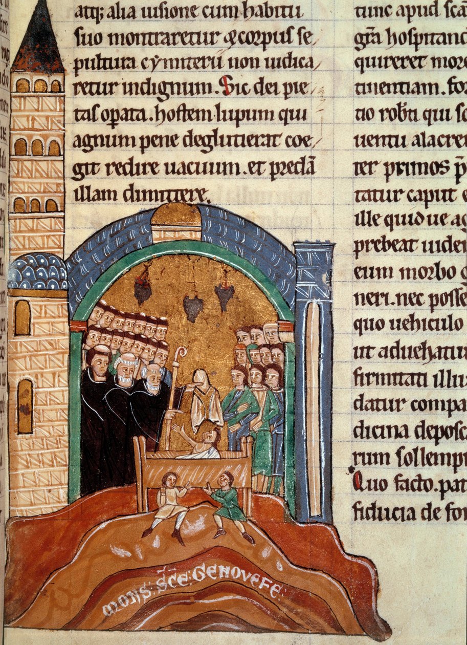Saint Hugues de Cluny (1024-1109), Cluny apátja megment egy halottat Párizsban. Történelmi és liturgikus gyűjteményből vett miniatűr alkotó: Unknown artist