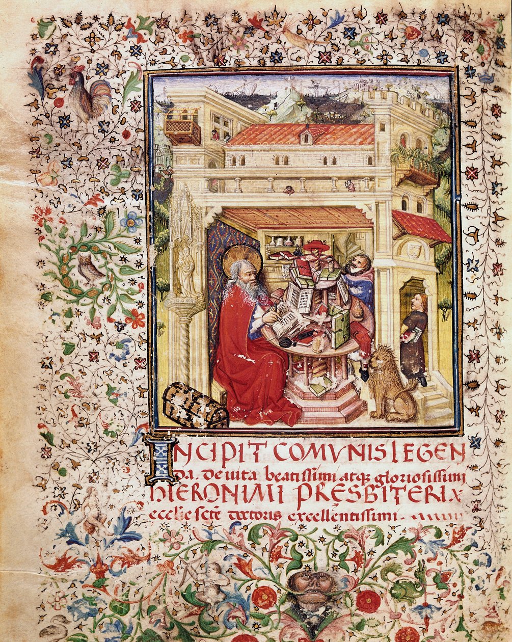 Szent Jeromos tanulmányában Oldal a 15. századi római „Opuscola spirituala et moralia” kéziratból, Biblioteca Vallicelliana alkotó: Unknown artist