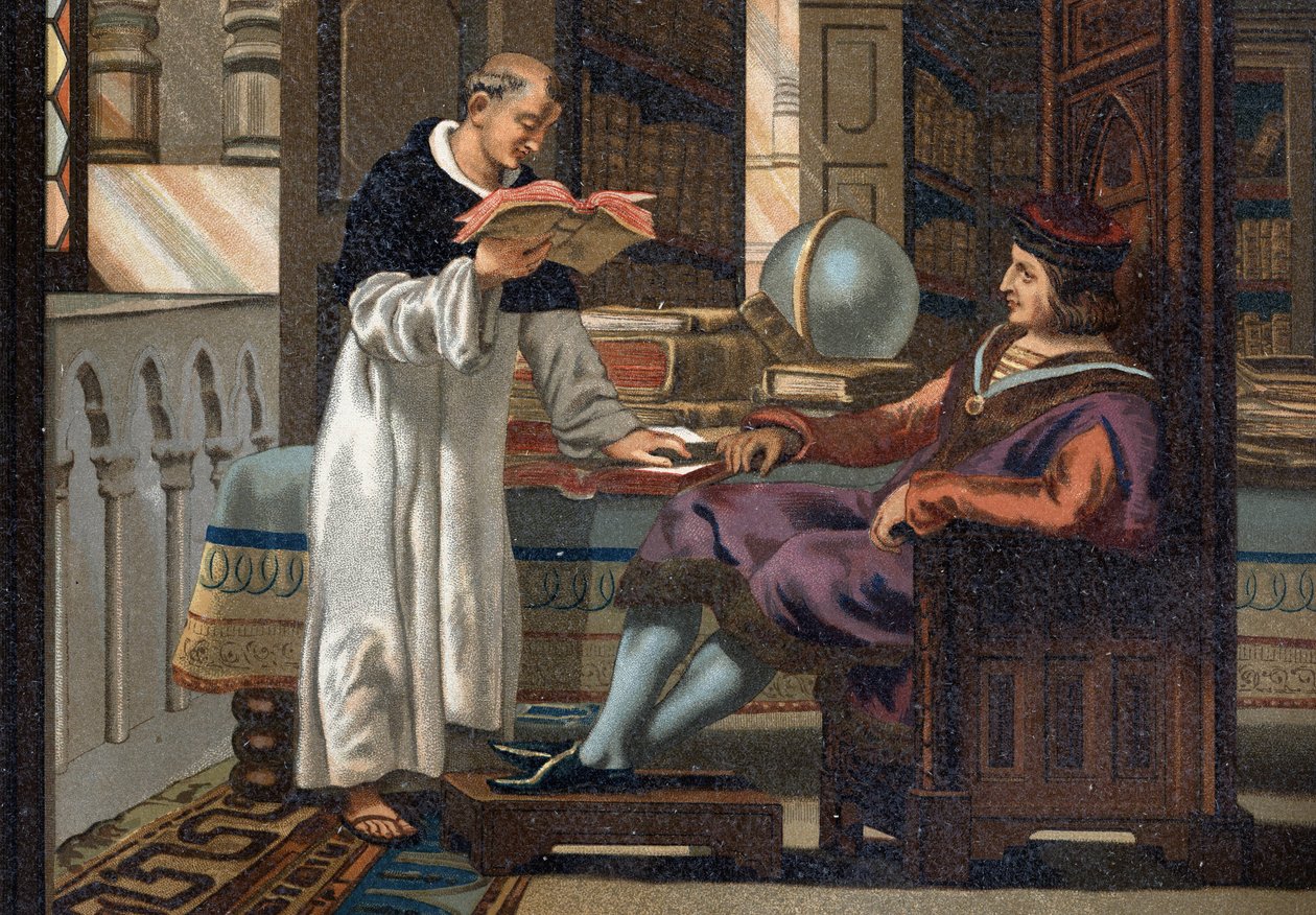 Szent Lajos (1214-1270), francia király és tanácsosa, Saint Vincent de Beauvais (kb. 1190-1264), „La Ciencia y sus Hombres par Louis Figuier” után. Barcelona 1881 alkotó: Unknown artist