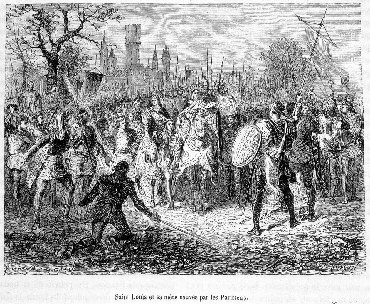 Szent Lajost és édesanyját a párizsiak megmentették - H. Martin „Histoire de France populaire” című könyvében alkotó: Unknown artist