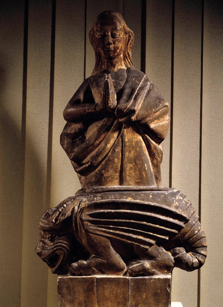 Szent Margarita a démon győztese 15. századi kőszobor. Compiegne Musee Vivenel alkotó: Unknown artist