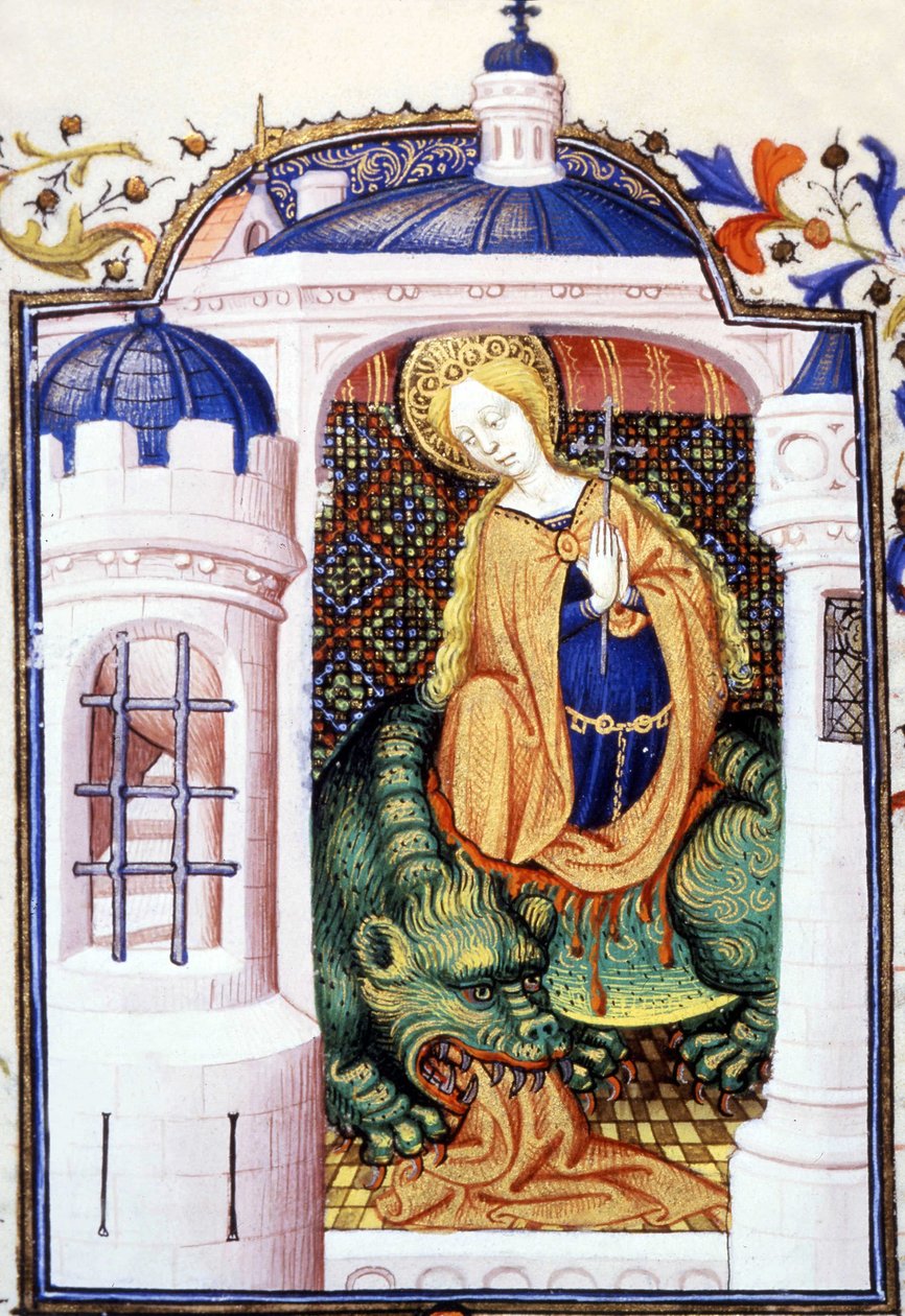 Szent Márta és a szörnyeteg Tarasque. 15. századi kézirat. alkotó: Unknown artist