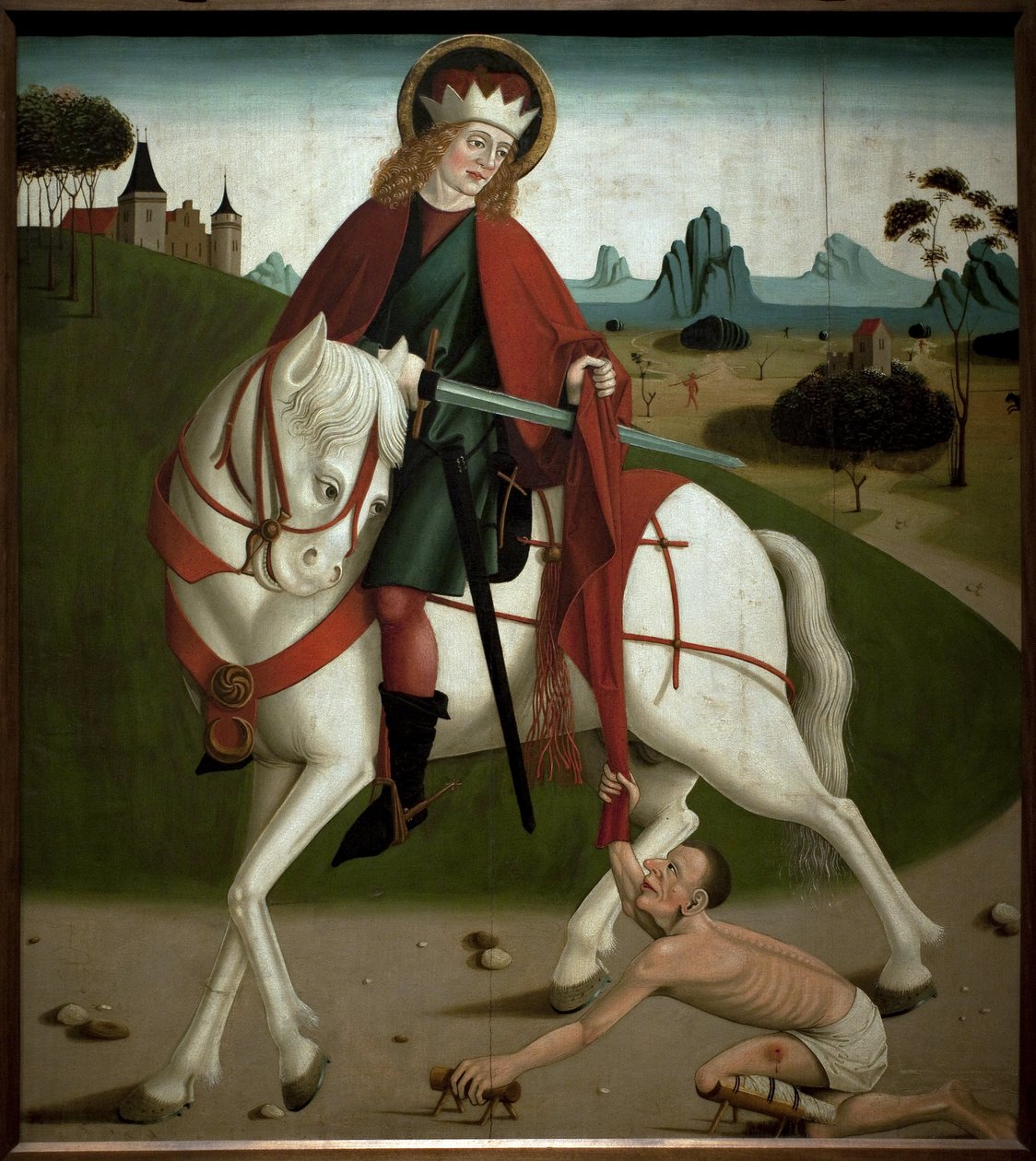 Szent Márton és a koldus. Levágta a kabátját, hogy odaadja egy koldusnak. névtelen festmény, 1490 körül. Magyar Nemzeti Galéria, Budapest, Hungary. alkotó: Unknown artist