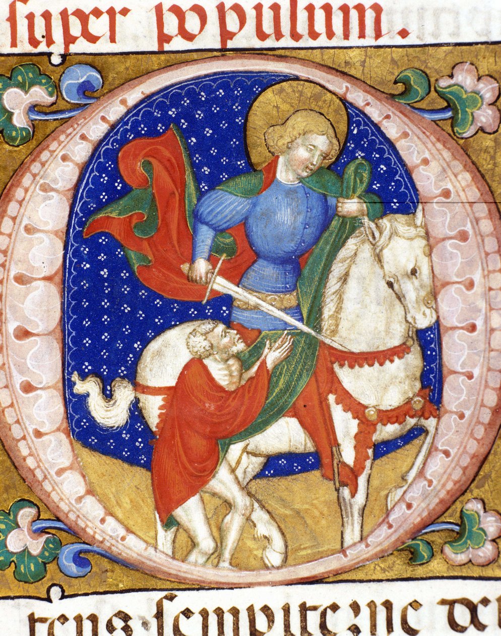 Szent Márton megosztja kabátját egy szegényes 15. századi Bibl. miniatúrával. Nazionale Braidense alkotó: Unknown artist