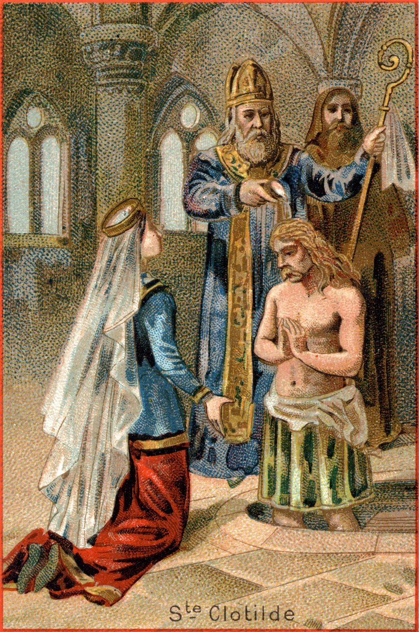 Szent Remi, Reims eveque, I. Clovis (465-511), a frankok királya megkeresztelése, 496. december 25. Bal oldalon Szent Klotild. alkotó: Unknown artist