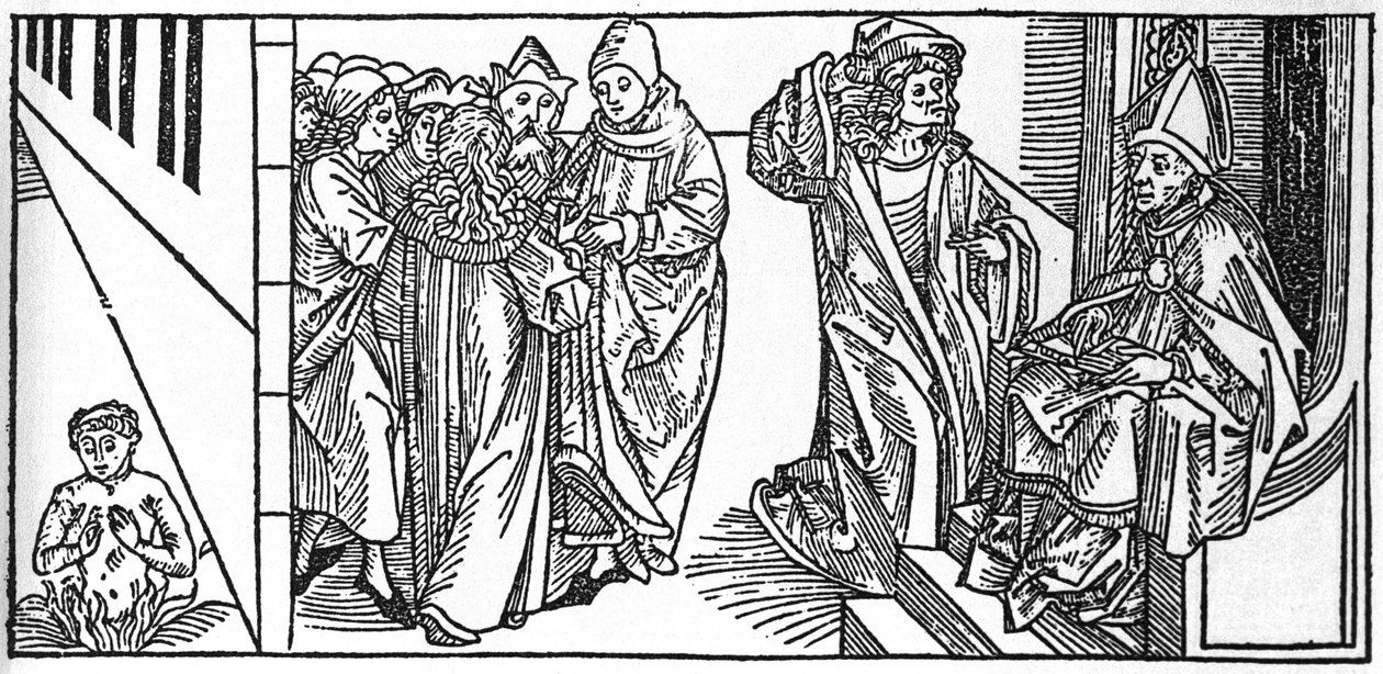 Szent Severin. A Voragine-i Jacobus (James) (1228-1298) metszete a „Szentek élete – nyári rész” című könyvéből (A szent könyve). Lübeck 1488. alkotó: Unknown artist