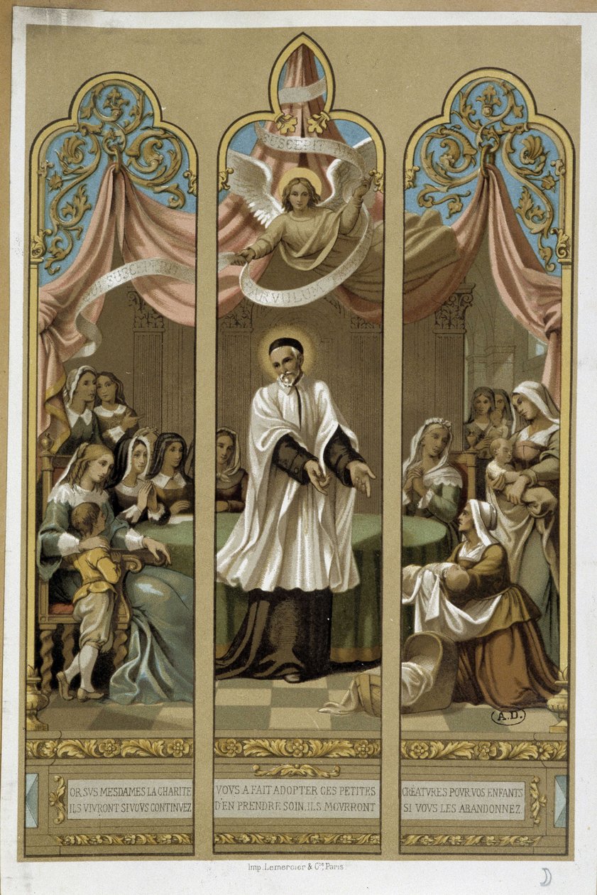Saint Vincent de Paul alapította a Megtalált Enfants művét - a 18. (?) ólomüveg szerint. alkotó: Unknown artist