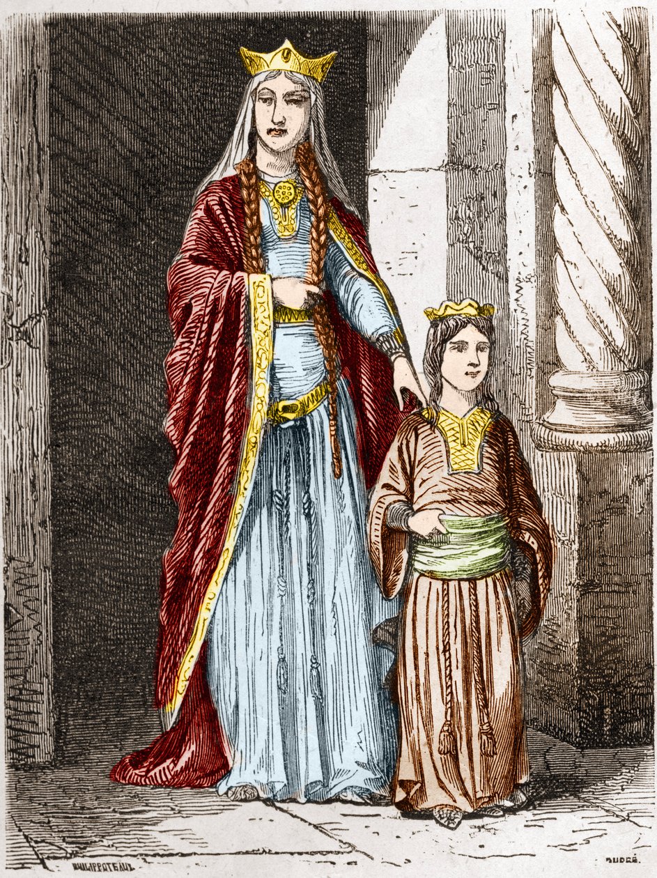 Szent Bathilde (vagy Batilde, Bathylle, Beaudour) (626-680), a frankok királynője Clotaire-rel. Metszet a „History Of France En Cent Paintings by Paul Lehugeur” 1891-ben alkotó: Unknown artist