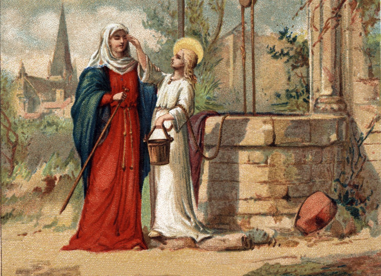 Sainte Genevieve (422-502), Párizs védőszentje látja tengerét. Kromolitográfia 1890 körül. alkotó: Unknown artist
