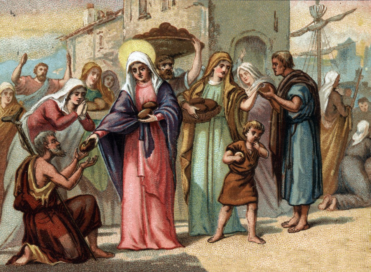 Sainte Genevieve (422-502), az éhínség Párizsának védőszentje. Kromolitográfia 1890 körül. alkotó: Unknown artist