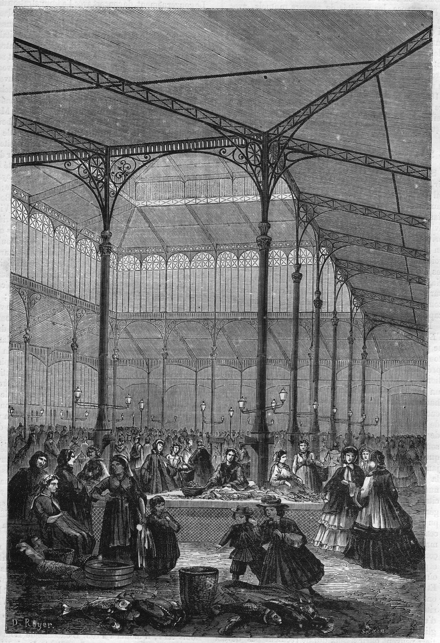 Haleladás az aukción a Halles de Parisban 1866-ban (Pavillon Baltard). alkotó: Unknown artist