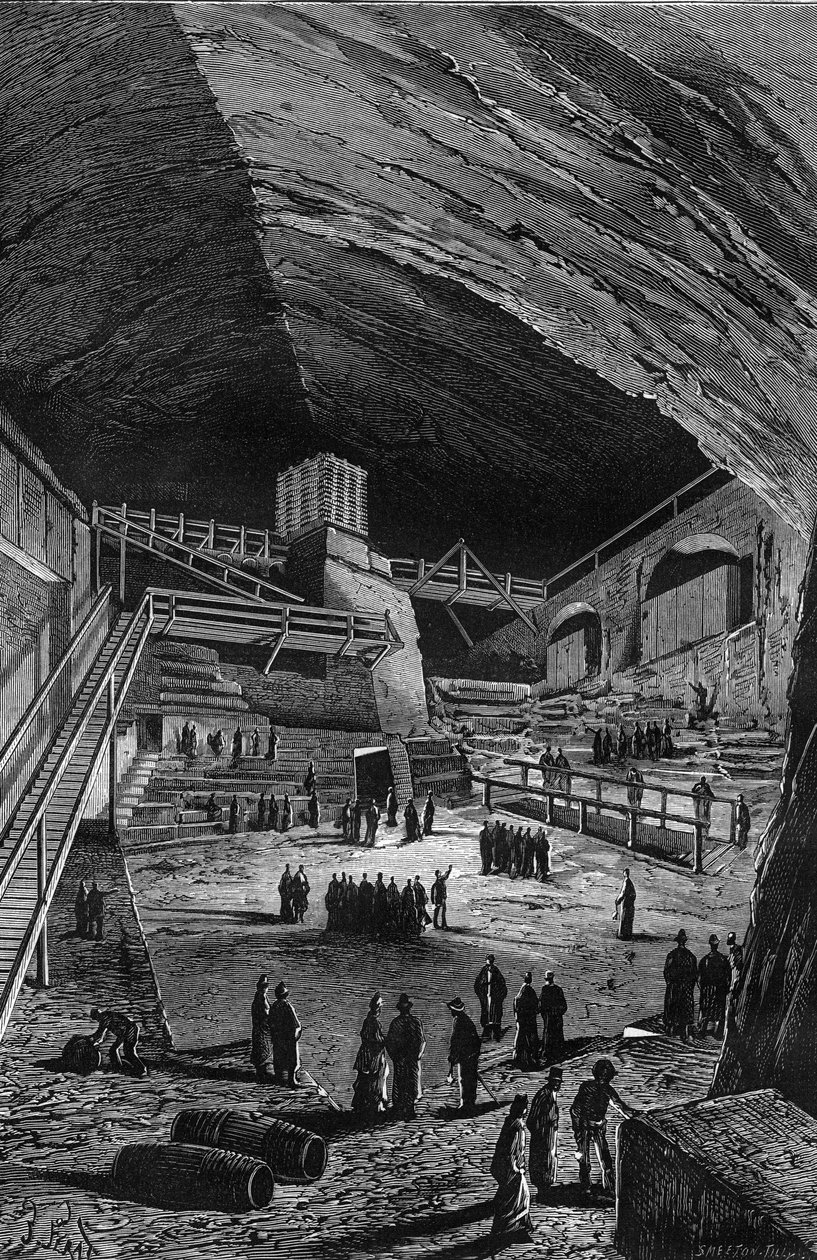 Wieliczkai sóbányák, Lengyelország. Metszet a „természetbe” alkotó: Unknown artist