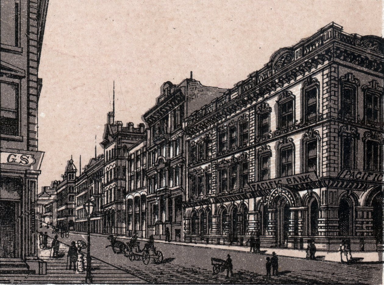 San Francisco, Egyesült Államok: kilátás a Pine Streetre. in "" A világ 168 nézetet szemléltet"" Keltezés nélküli (19. század vége) alkotó: Unknown artist