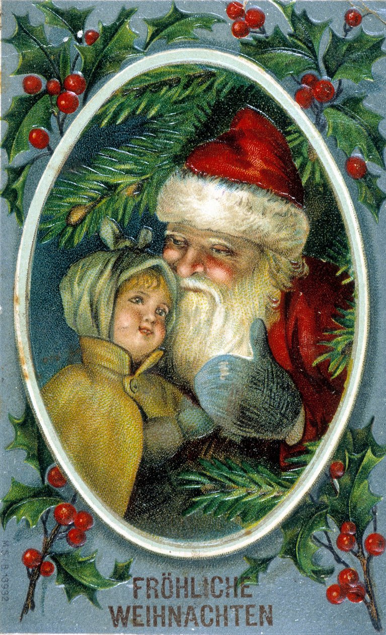 Mikulás és egy gyerek. 19. századi német képeslap. alkotó: Unknown artist