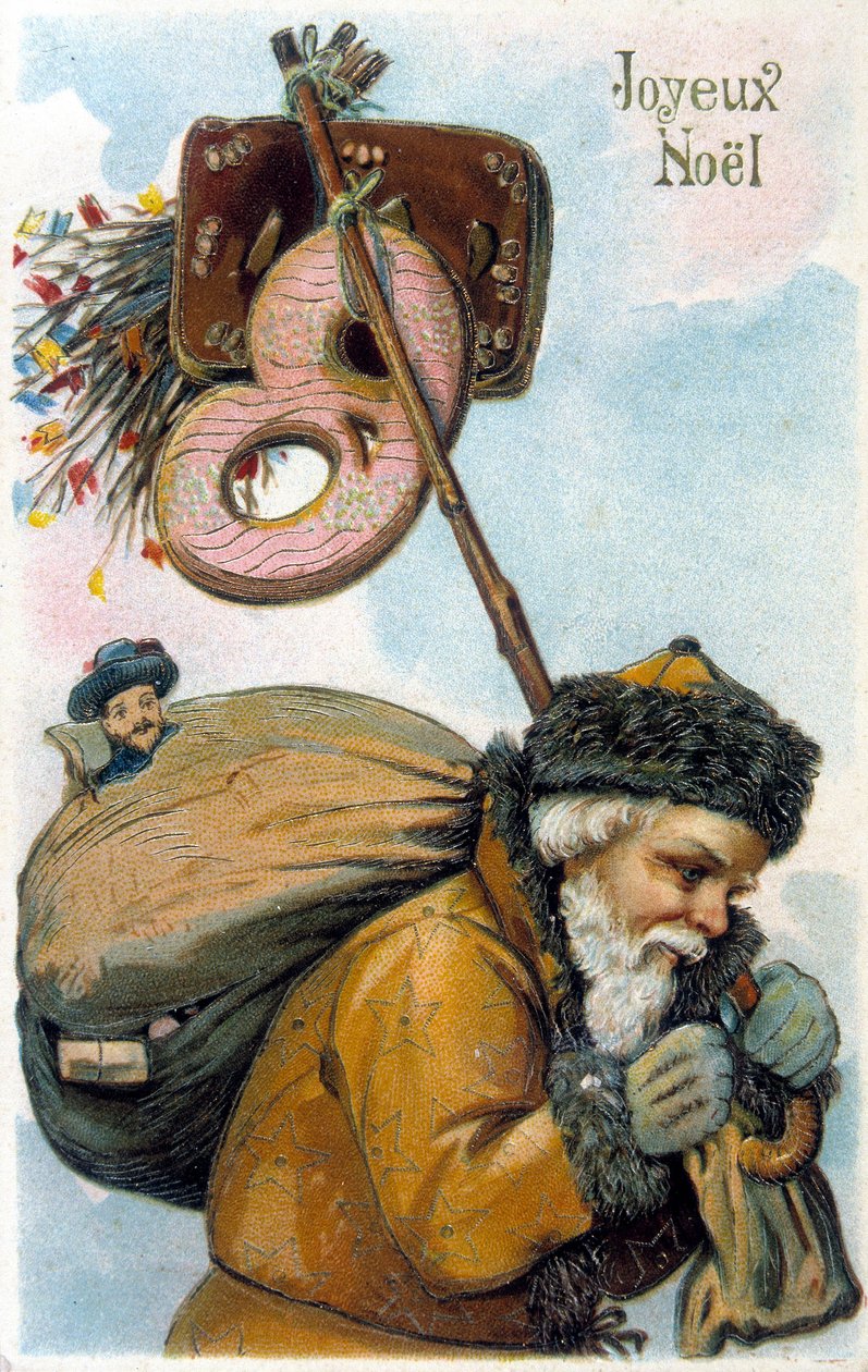 Mikulás ajándékot visel a hátán. alkotó: Unknown artist