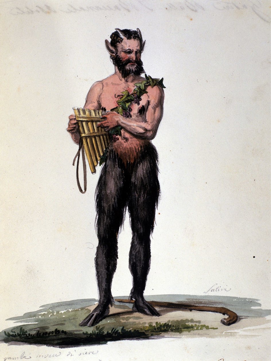 Szatíra és zene. 19. századi metszet. alkotó: Unknown artist