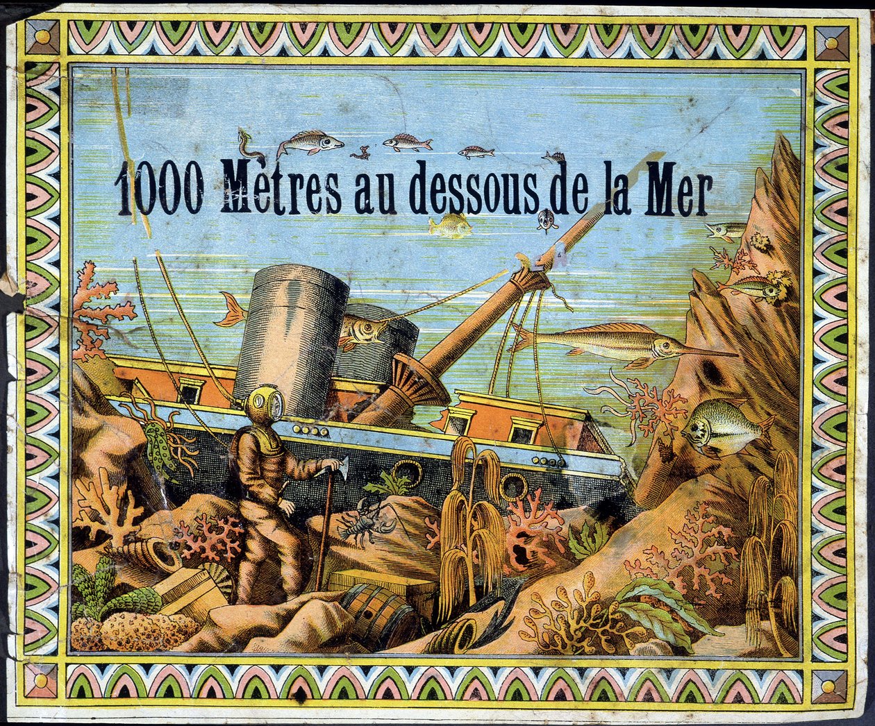 Scaphandler és hajótörött hajó – Jules Verne „1000 méterrel a tenger alatt” alkotó: Unknown artist