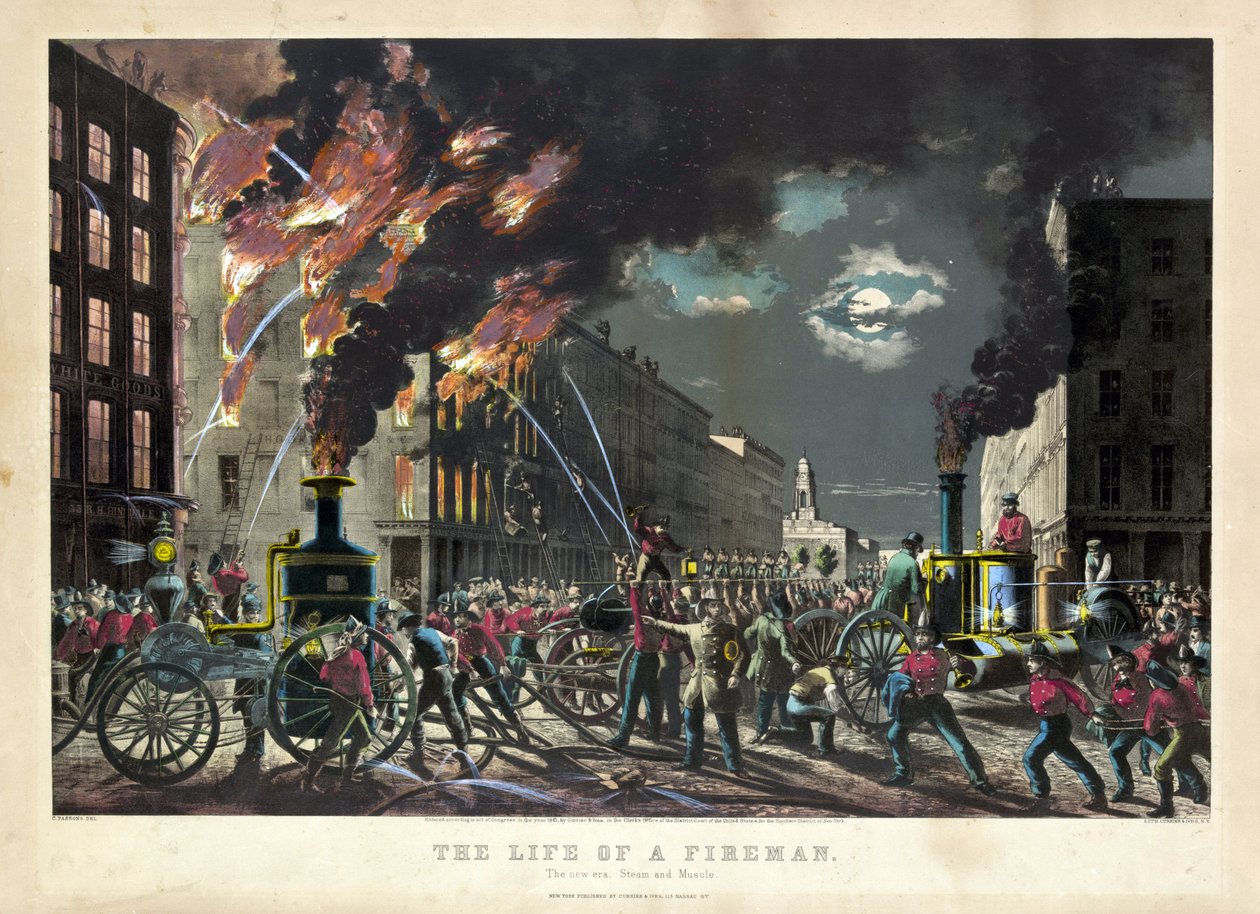 Jelenet az amerikai tűzoltók mindennapi életéből alkotó: Unknown artist