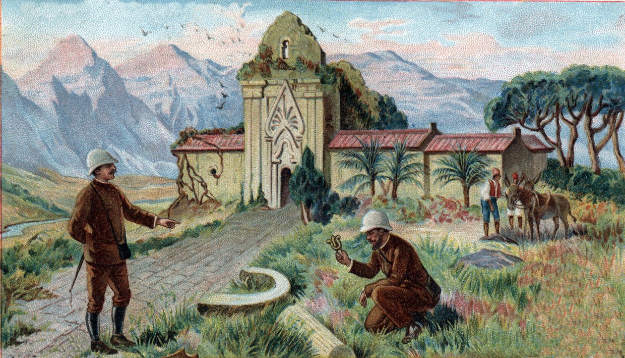Az eltűnt királyságok jelenetei: Templom a kambodzsai Qui-Nhon tartomány hegyeiben. századi kromolitográfiája. alkotó: Unknown artist