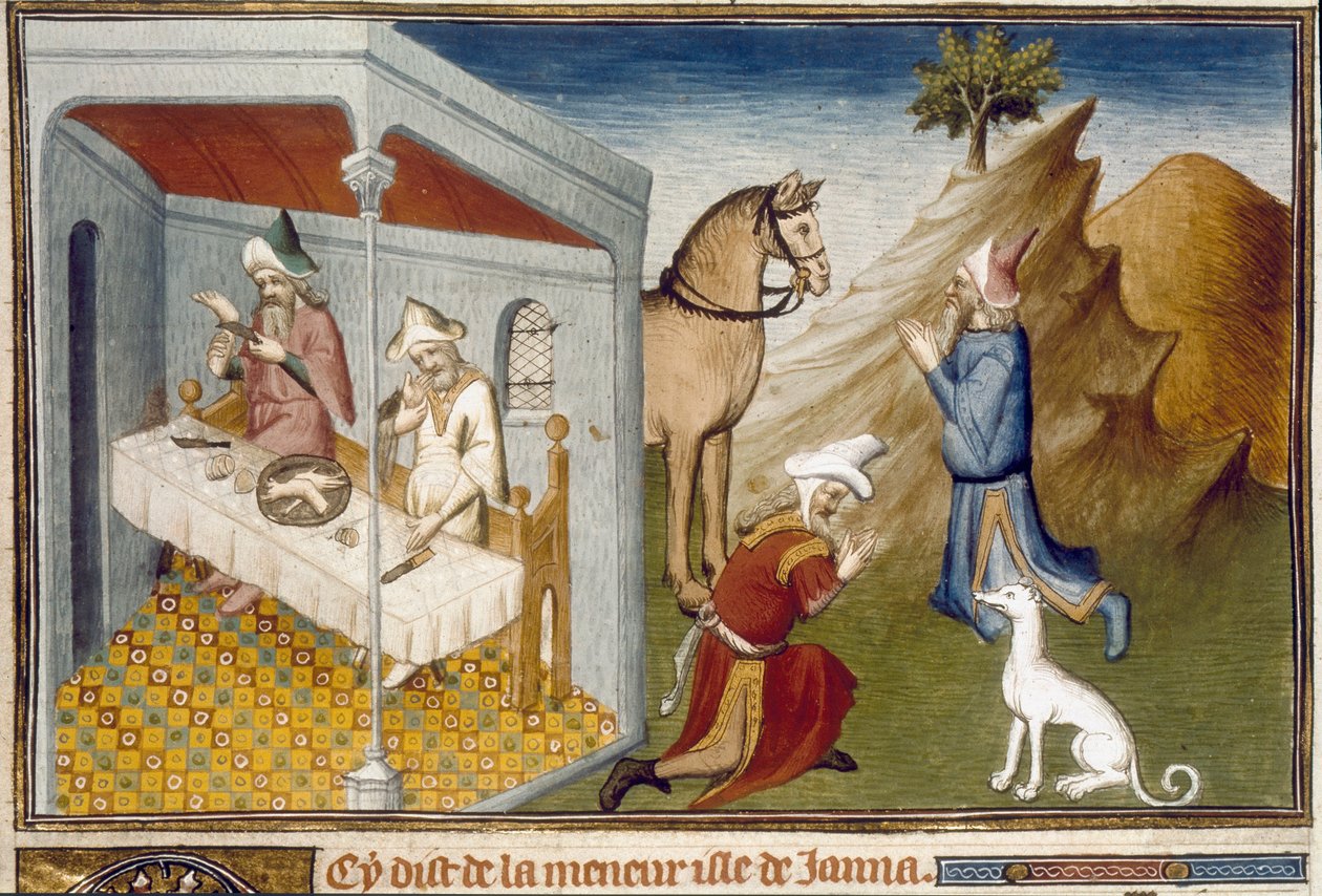 Az antropofág és a bálványimádás jelenetei a szumátrai miniatűrben Marco Polo (1254-1324) képei alkotó: Unknown artist