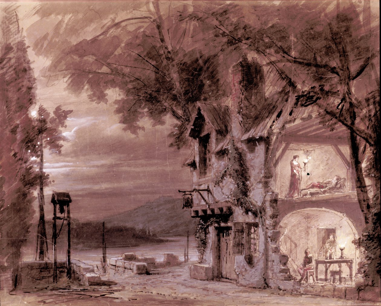 Philippe Chaperon szcenográfiája Giuseppe Verdi (1813-1901) olasz zeneszerző „Rigoletto” című operájához a párizsi opera előadásához alkotó: Unknown artist