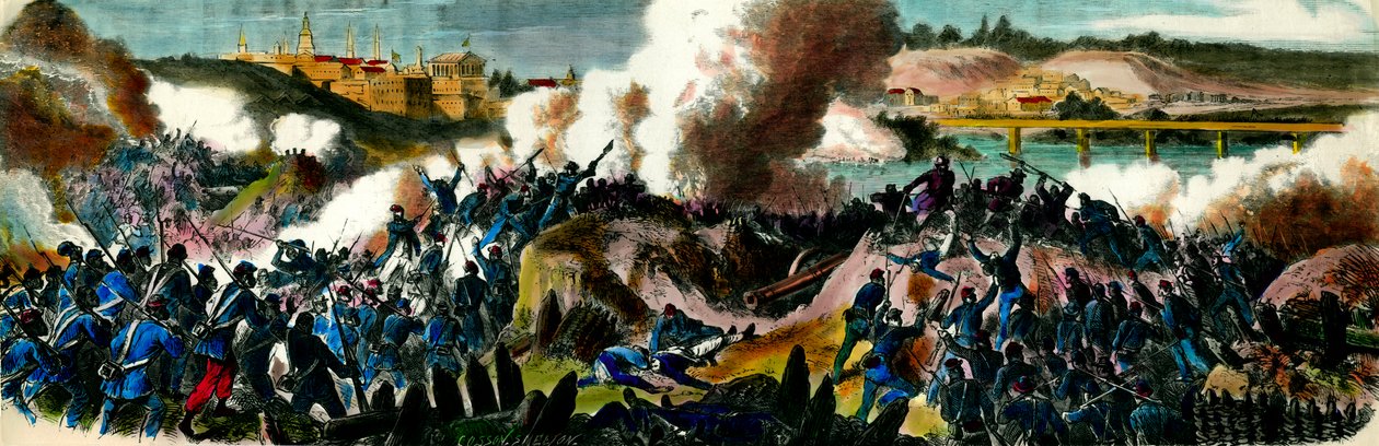 Szecessziós háború: A jenkik 1865-ben elfoglalták Richmondot (Virginia), a Déli Konföderáció fővárosát. Metszet a 19. századi magángyűjteményről alkotó: Unknown artist