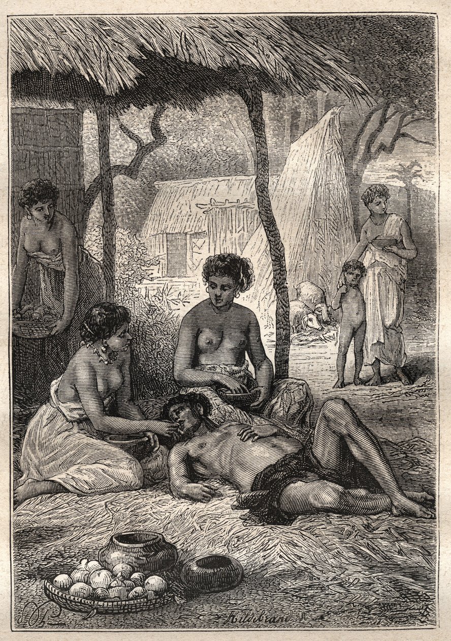 James Cook kapitány (1728-1779) második útja (1772-1775): egy sziget, aki egész napját felesége elnyelte (Tahiti) – az illusztráció a „18. századi nagy tengerészek” című könyvből vett. alkotó: Unknown artist