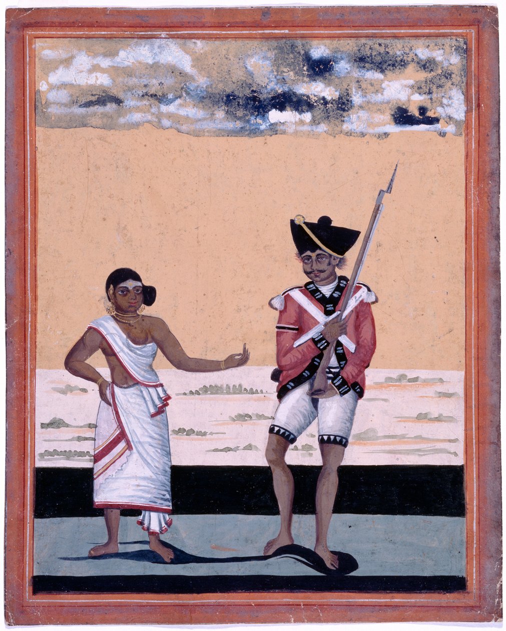A madrasi bennszülött gyalogság Sepoyja és felesége alkotó: Unknown artist