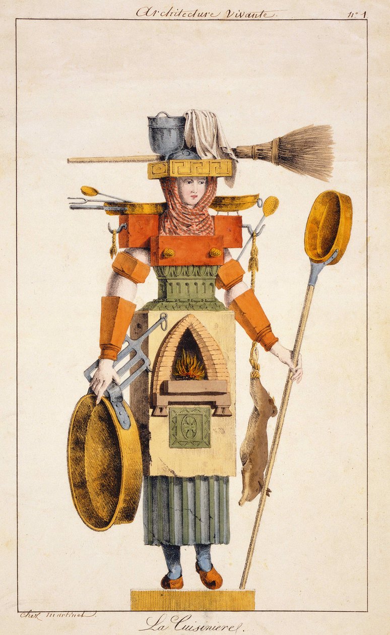 Szakmákat képviselő „” Living Architecture”” sorozat: A tűzhely. sd gravírozás. 19. század. alkotó: Unknown artist
