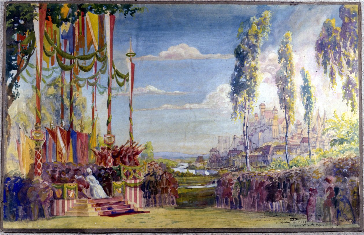 A „Die Meistersinger” vagy a „Nürnbergi mesterénekesek” című operájának díszlete, Richard Wagner. törvény II. alkotó: Unknown artist