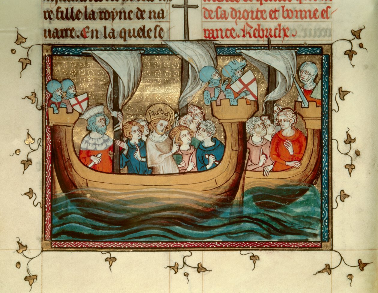 Hetedik keresztes hadjárat: Szent Lajos (vagy IX. Lajos) francia király (1214-1270) 1245 körül érkezik a ciprusi Nicosiába. Miniatűr. B.N. Párizs alkotó: Unknown artist