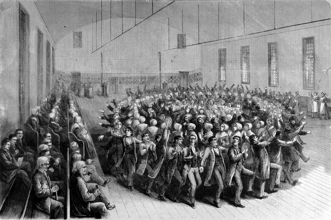 Shaking Quakers vallási felvonulás (tánc) New Yorkban. századi illusztráció. alkotó: Unknown artist