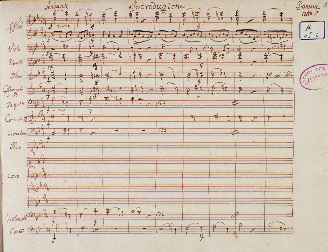 Idomenee, Kréta királyának kottalapja, Mozart opera, Lichtenthal változat (1843) alkotó: Unknown artist