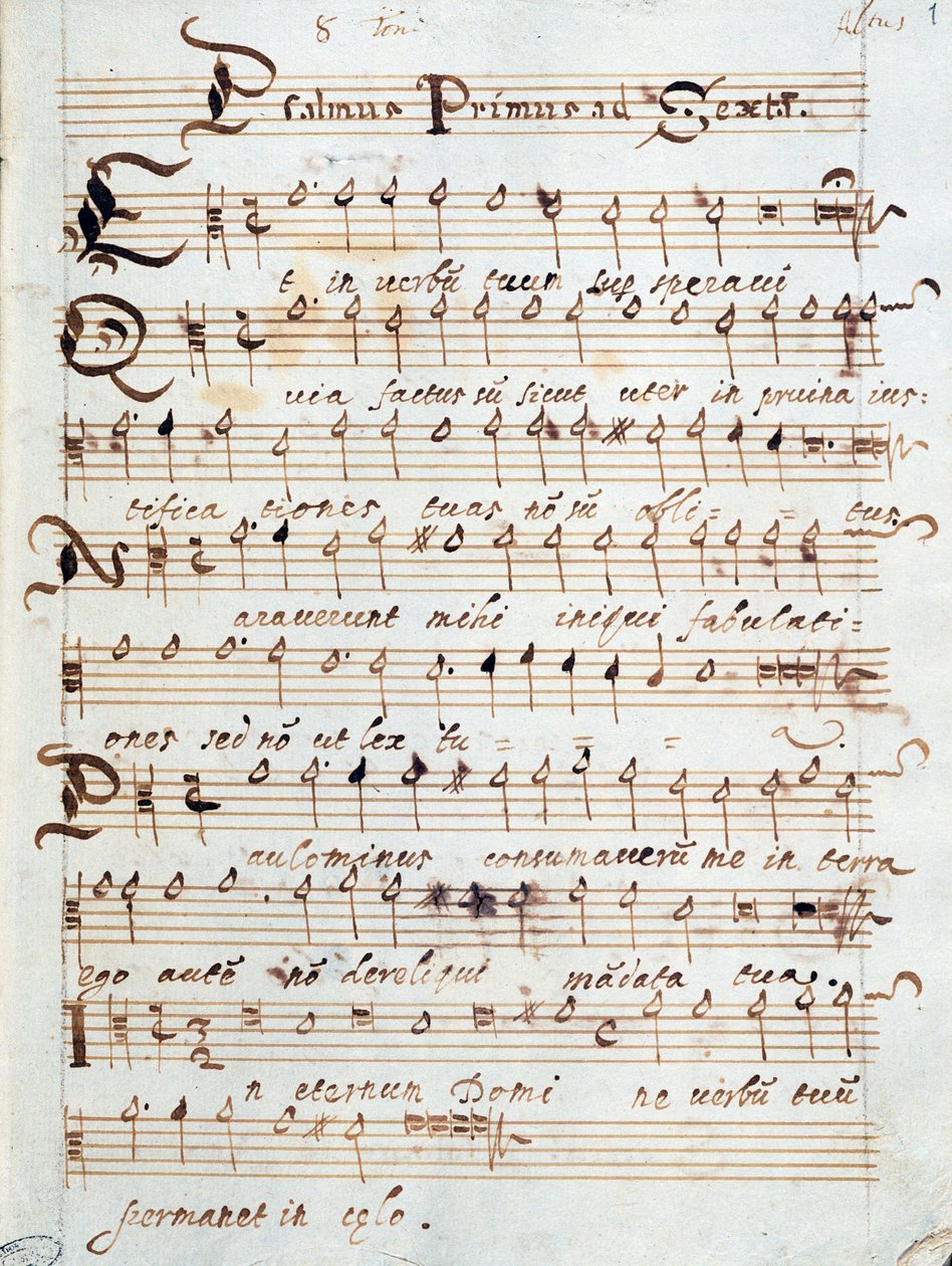 Francesco Gonzaga bíboroshoz tartozó zsoltár négyszólamú kottalapja alkotó: Unknown artist