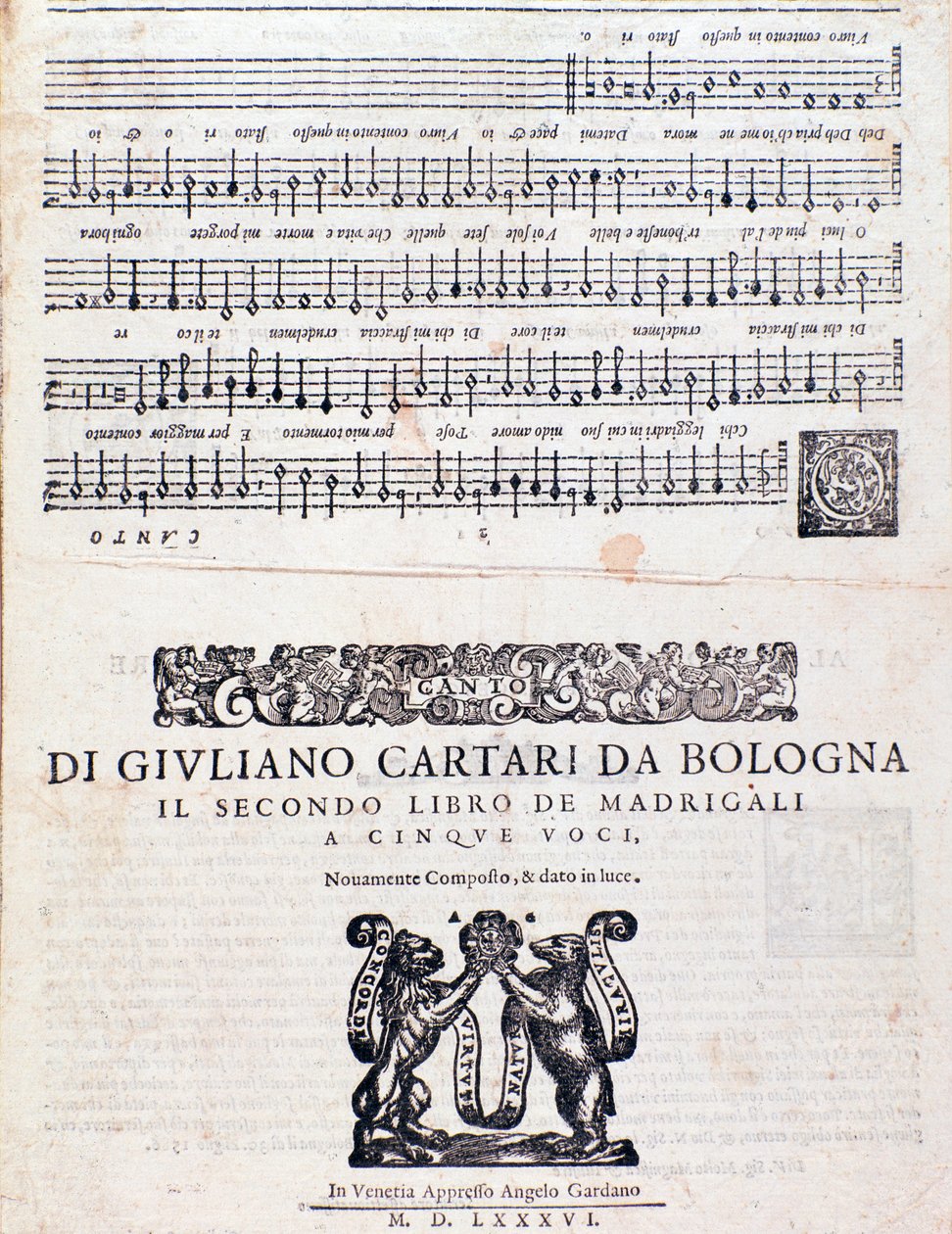 A Madrigálok kottalapja (2. könyv), Giuliano Cartari, Bologna alkotó: Unknown artist