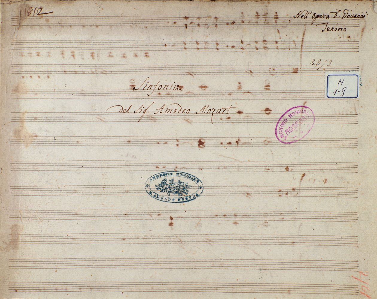 Don Giovanni szimfóniájának kottalapja, Mozart operája (1812) alkotó: Unknown artist