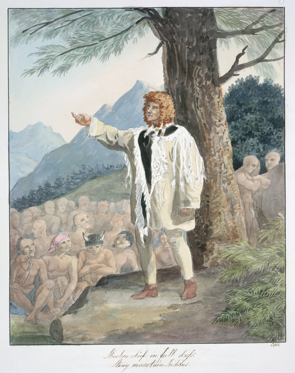 Shoshone Chief teljes ruhában, Stony Mountain Indian, 1843-50 körül (akvarell) alkotó: Unknown artist
