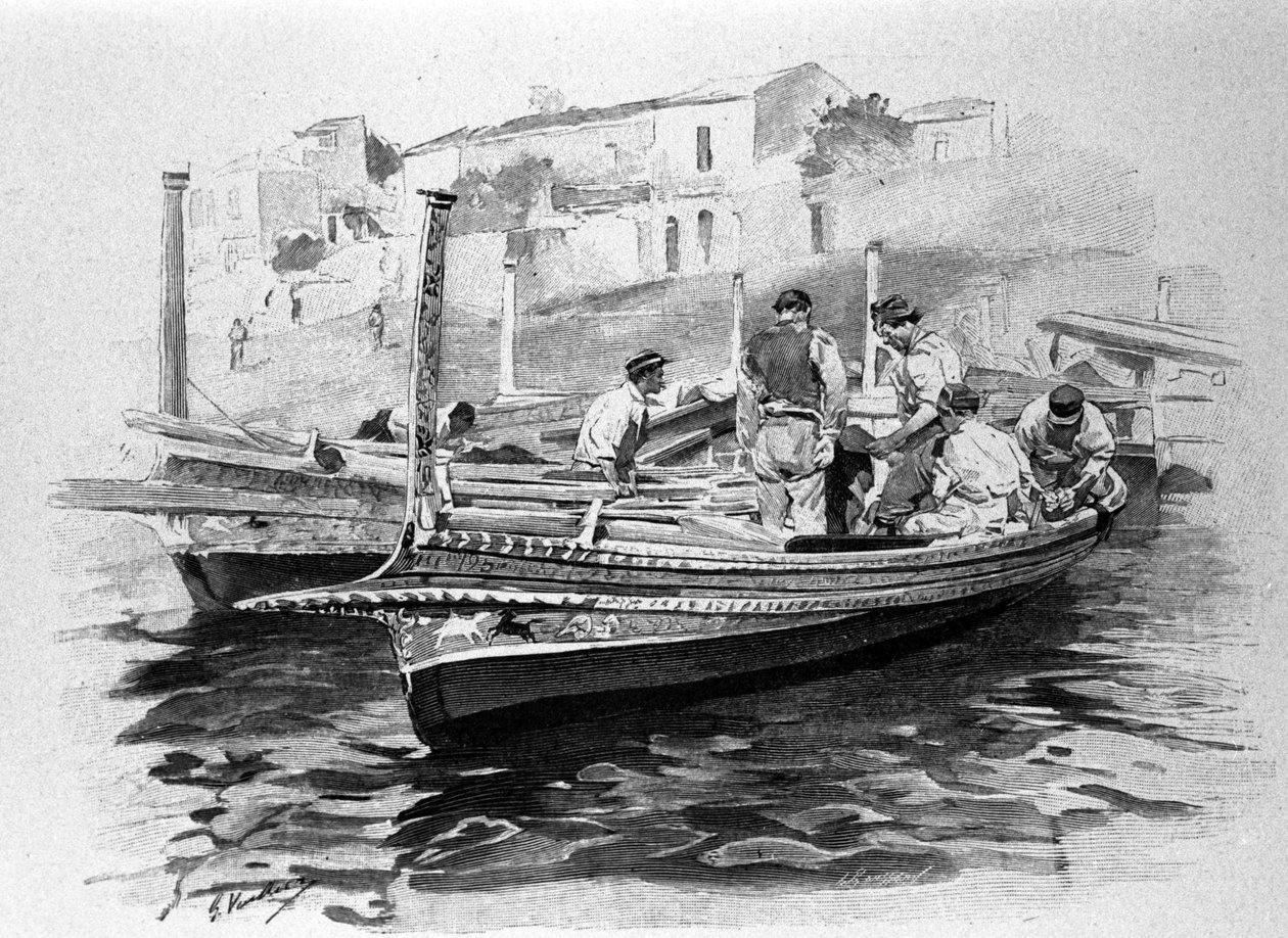 Szicíliai halászok Lipari régióból. 19. századi metszet. alkotó: Unknown artist