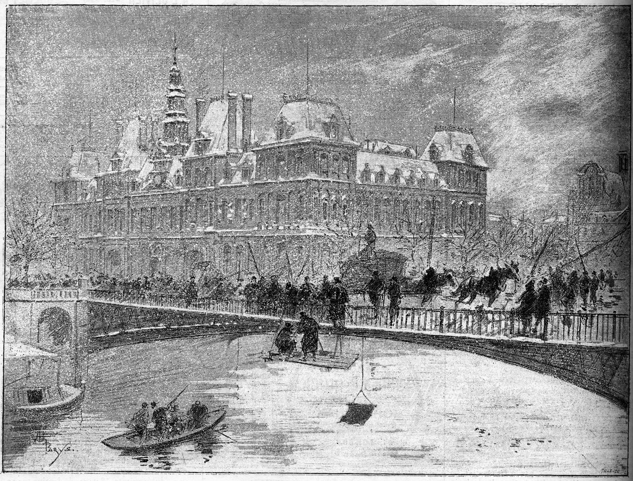 A párizsi Arcole híd leomlása 1888-ban. alkotó: Unknown artist