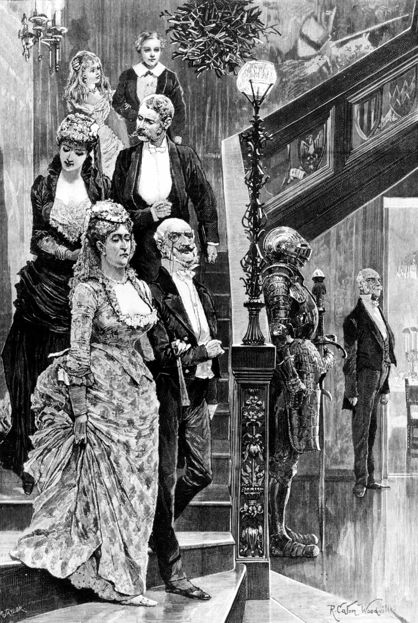 Társas este Londonban a viktoriánus korszakban. Metszet a 19. század 2. feléből. alkotó: Unknown artist