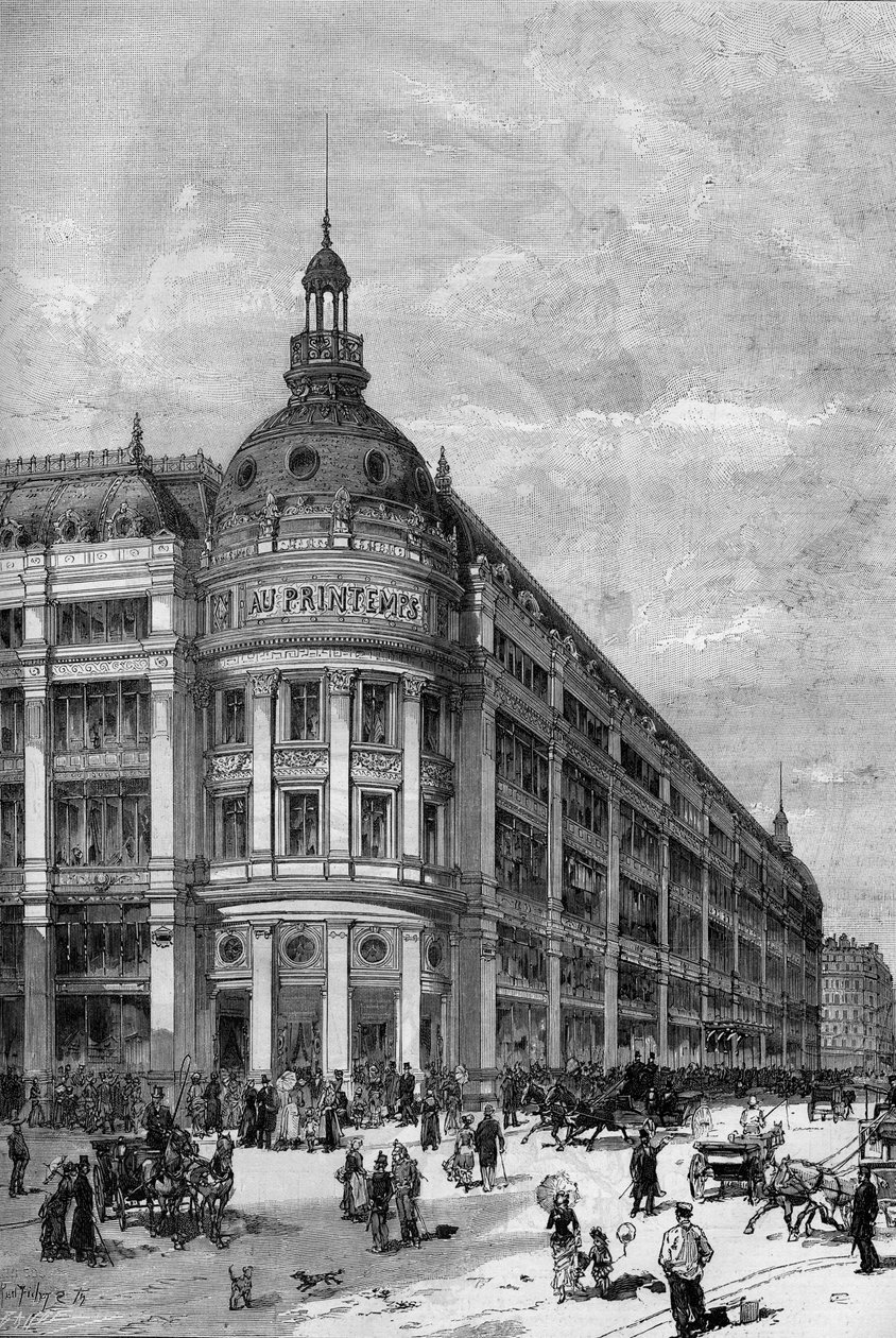Tavaszi áruházak Párizsban 1883-ban. A sarokpavilon a rue de Provence és a rue Caumartin között. alkotó: Unknown artist