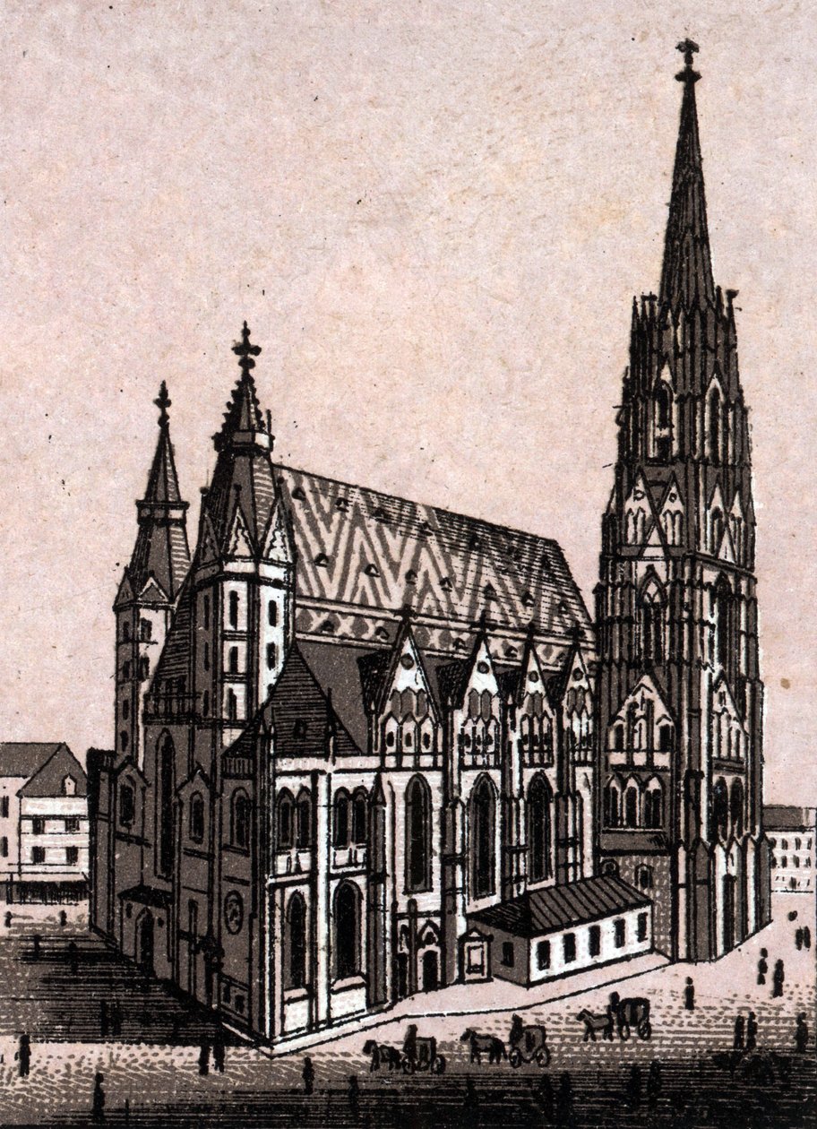 Szent István-székesegyház (St. Stephen vagy Stephansdom vagy St. Stephane vagy St. Stephan Kirche) Bécsben Ausztriában (Bécs) a „A világ 168 nézetet szemléltet” Dátumozatlan (XIX. század vége) alkotó: Unknown artist
