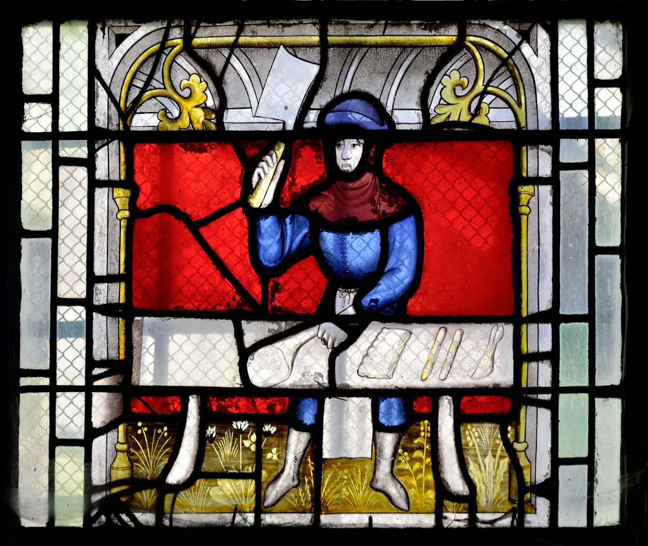 Munkahelyi hentes festett üvegablak, 15. század vége – 16. század eleje – Collegiale Notre-Dame de Semur-en-Auxois (Notre Dame de Semur en Auxois) templom Sainte Claude (Sainte-Claude) kápolnája, Burgundia alkotó: Unknown artist