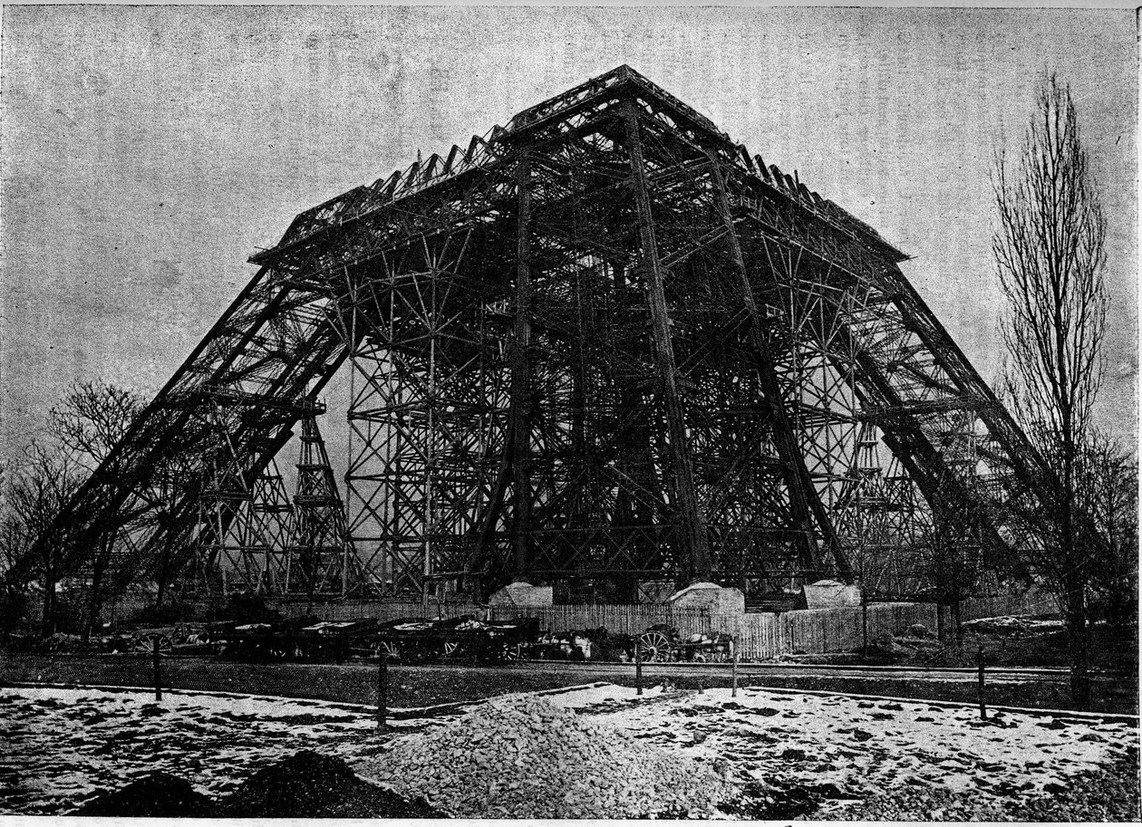 A párizsi Eiffel-torony építésének állása 1888. március elején, Metszet a „” la jeunesse” folyóiratban” alkotó: Unknown artist